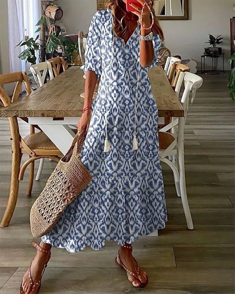 MARIETTA | Boho midi, megkötős dekoltázzsal