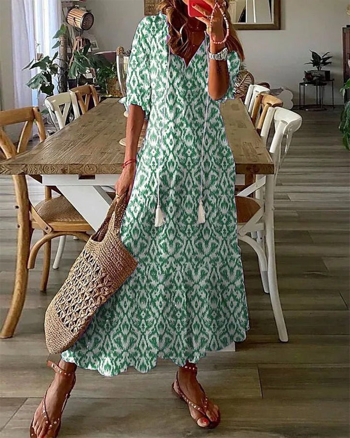 MARIETTA | Boho midi, megkötős dekoltázzsal