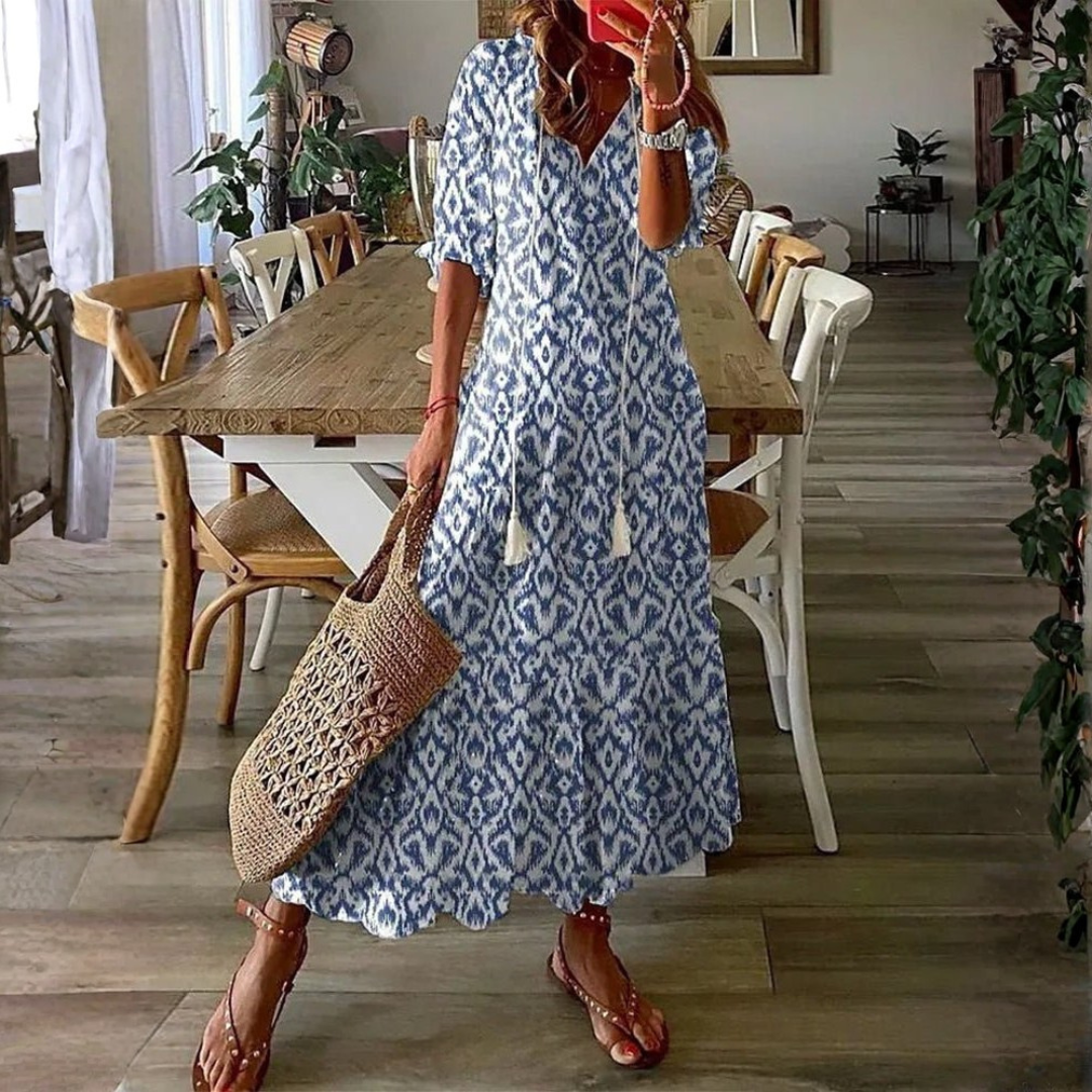 MARIETTA | Boho midi, megkötős dekoltázzsal