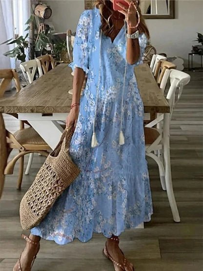 MARIETTA | Boho midi, megkötős dekoltázzsal