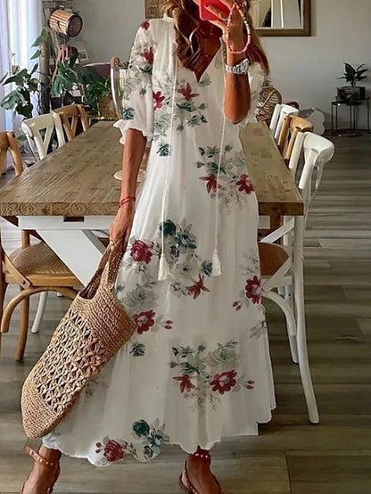MARIETTA | Boho midi, megkötős dekoltázzsal